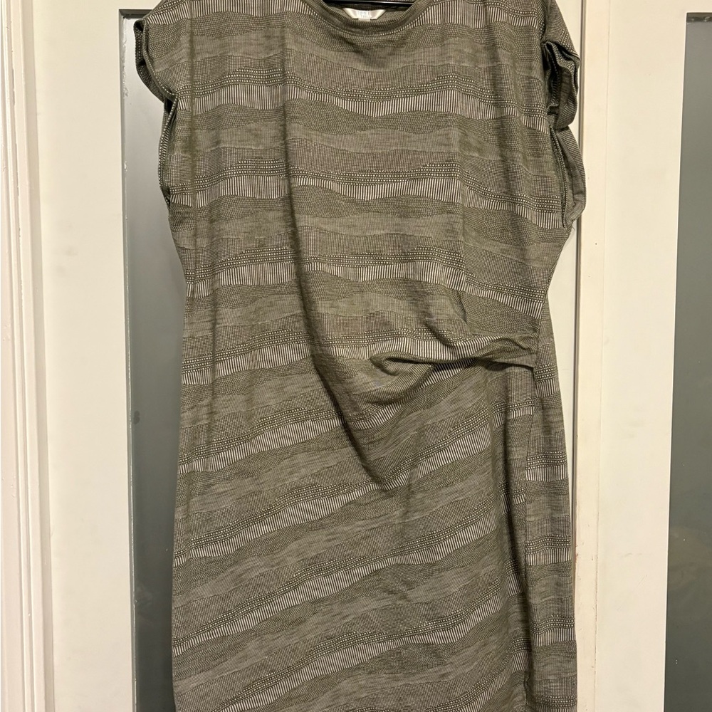Time & Tru Chic Gray Midi Dress with Striped Pattern